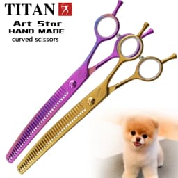 Titan high quality sus440c japan steel thinning 7inch barber tools shears pet dog cat grooming curved scissors