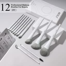 12-Piece Vegan Makeup Brush Set for Powder Foundation Concealer Eyebrows Eyeshadow Contour Eyeliner Blender Eye Brushes