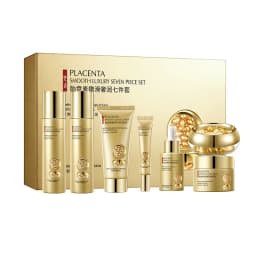 Placenta Skin Care Seven-Piece Set, Rich in Placenta Essence, Moisturizing Skin Care Products, Hydrating, Nourishing, and Refreshing, the Set Includes Facial Serum, Eye Cream, Face Cream, Facial Cleanser, Essence Cream, Suitable for All Skin Types, Leaving Skin Delicate and Smooth, Looking Younger It Is a Skincare Gift for My Wife and Mother.