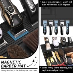 Magnetic Barber Mats for Clippers Dedicated Slots Anti-Slip Heat Resistant Barber Station Organizer Mat
