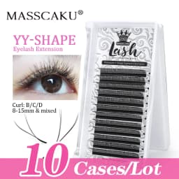10cases/lot MASSCAKU YY Shape Lashes Premium Individual Eyelashes Extension Faux Matte Black Russian Volume Y Shaped Eyelashes