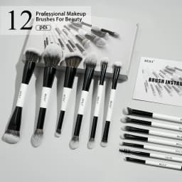 BEILI Dual-ended Makeup Brush Set Professional 12 Pcs Vegan Contour Foundation Powder Eyebrow Bronzer Brushes Cosmetics Kit