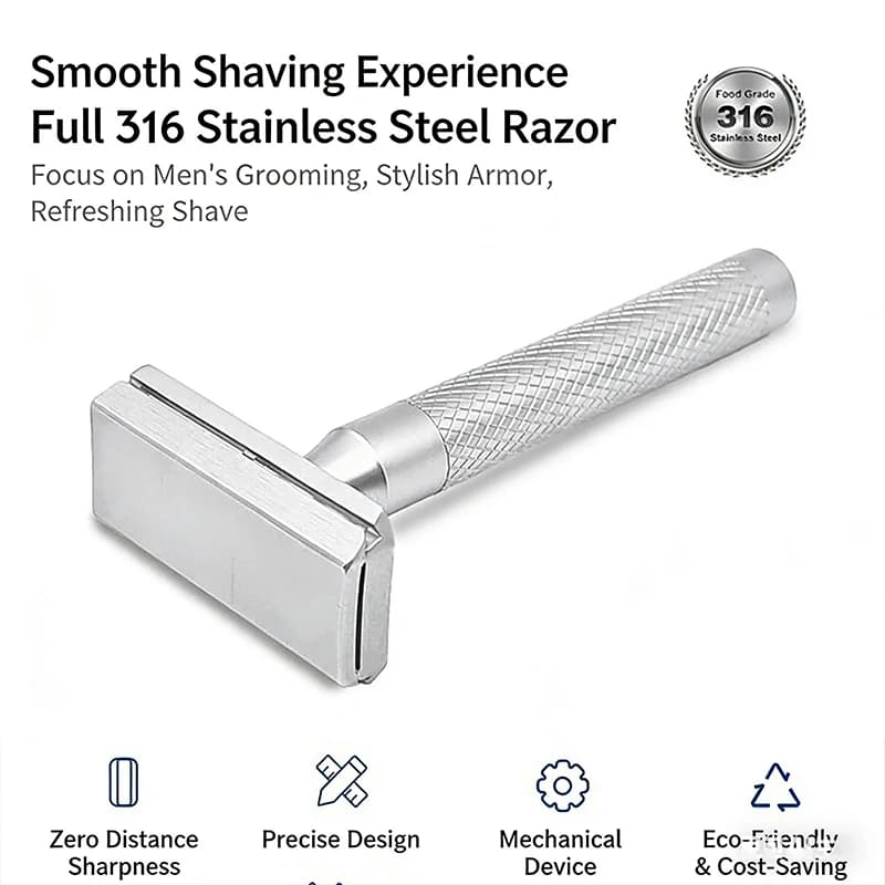 316 Stainless Steel Double Edge Safety Razor for Men with 5 Blades - Eco-Friendly Long-Lasting Shaving Tool