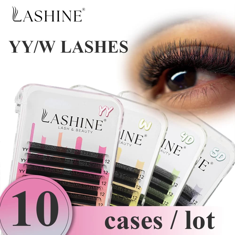 LASHINE YY 3D/4D/5D/6D Mixed 10 Cases/Lot Set Premade Volume Fans Soft Korean PBT Easy Fan C/D/M Curl Mixed Length