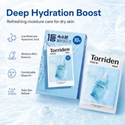 Torriden DIVE-IN Hyaluronic Acid Facial Sheet Masks 10pcs,Thin & Skin-Fit,Deep Hydration,Weekly Treatment,K-Beauty,Korean Makeup