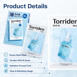 Torriden DIVE-IN Hyaluronic Acid Facial Sheet Masks 10pcs,Thin & Skin-Fit,Deep Hydration,Weekly Treatment,K-Beauty,Korean Makeup