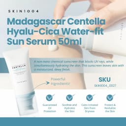 SKIN1004 Madagascar Centella Hyalu-Cica Water-Fit Sun Serum SPF50+ PA++++,Gentle,Outdoor High Protection,K-Beauty,Korean Makeup