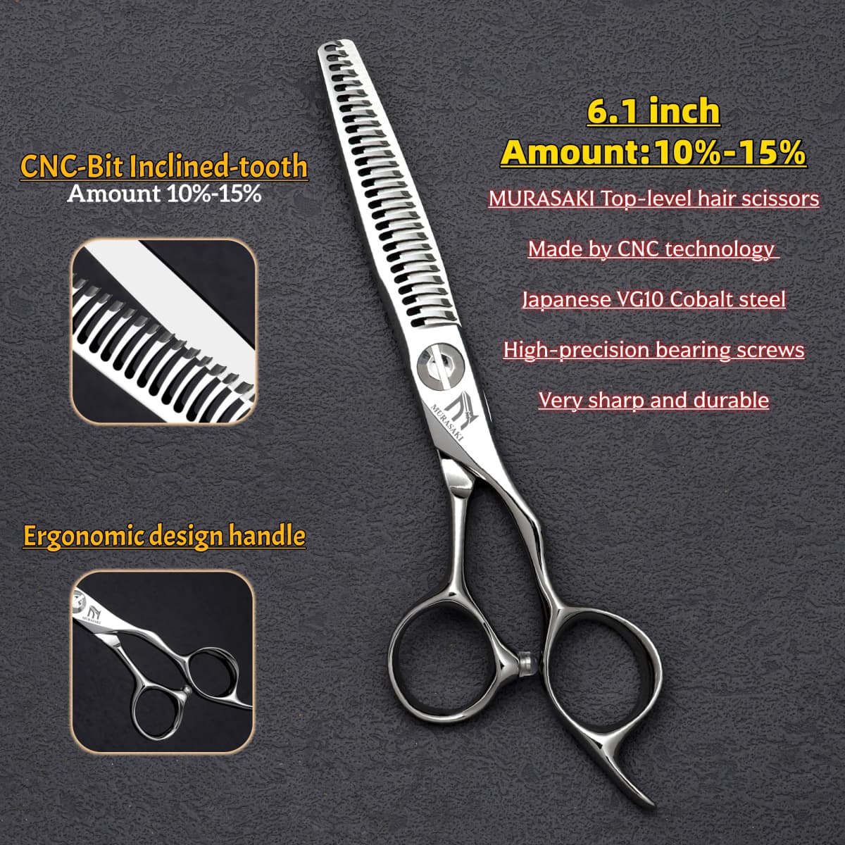 MURASAKI 6 inch Professional CNC Thinning Scissors,Made by Japanese VG10 Steel Barber Scissors,Top-level Hair Cutting Machine