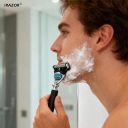 iRAZOR Premium 5-Blade Fusion Safety Razor Manual Shaver for Men Barber Beard Grooming Tool Black Textured Handle Birthday Gift