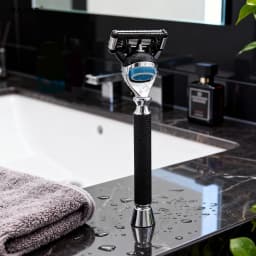 iRAZOR Premium 5-Blade Fusion Safety Razor Manual Shaver for Men Barber Beard Grooming Tool Black Textured Handle Birthday Gift