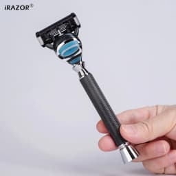 iRAZOR Premium 5-Blade Fusion Safety Razor Manual Shaver for Men Barber Beard Grooming Tool Black Textured Handle Birthday Gift