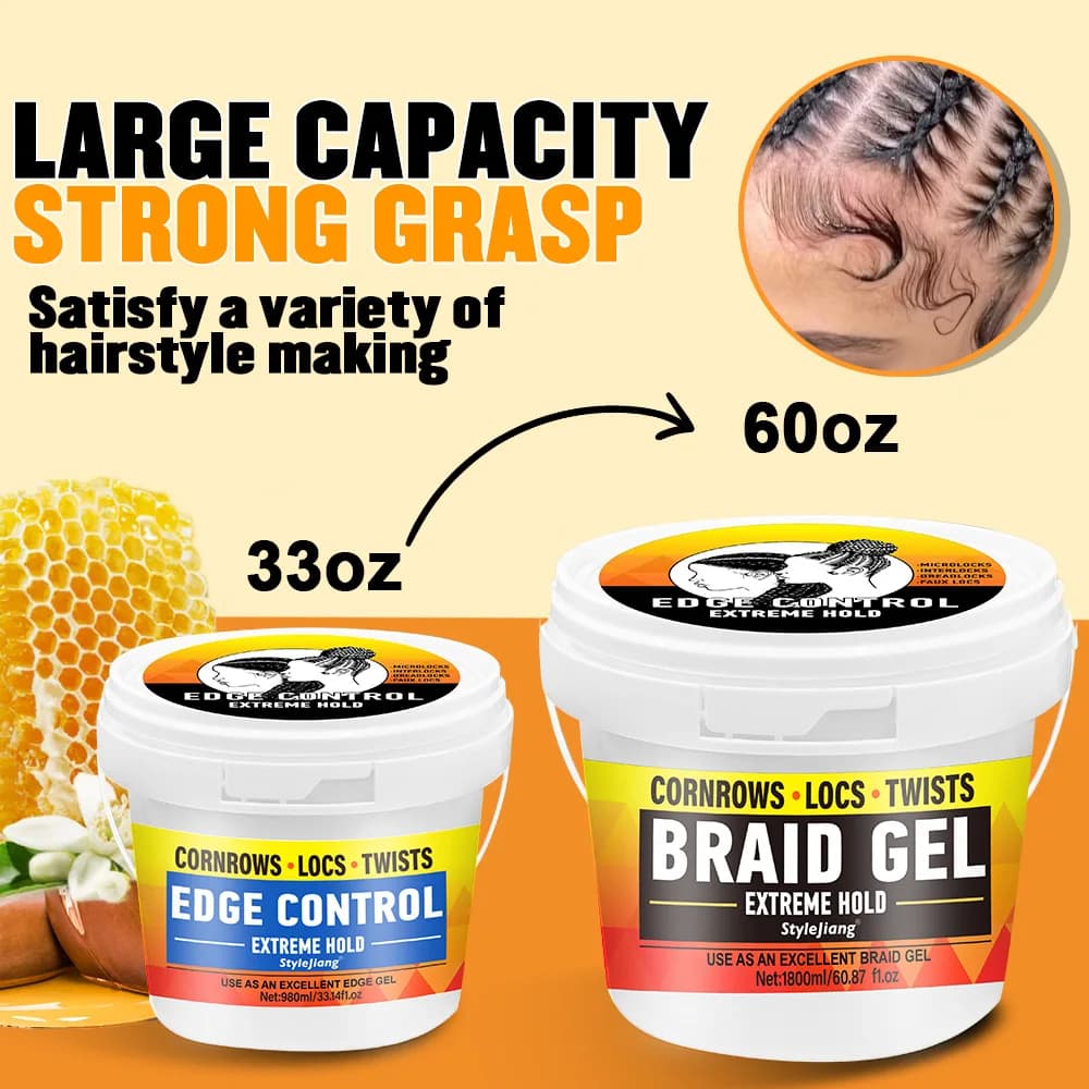 Braiding Hair Wax Edge Control, Strong Hold Long Lasting Hair Styling Wax, Large Capacity Big Jar Anti-Frizz Non-Greasy Hair Wax