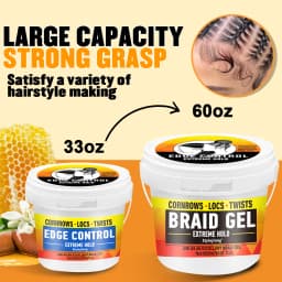 Braiding Hair Wax Edge Control, Strong Hold Long Lasting Hair Styling Wax, Large Capacity Big Jar Anti-Frizz Non-Greasy Hair Wax