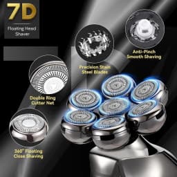 7D Head Electric Razor for Men, Multifunctional Bald Head Shaver Grooming Kit, Waterproof Type-C USB Rechargeable 6 in 1 Cordles
