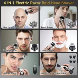 7D Head Electric Razor for Men, Multifunctional Bald Head Shaver Grooming Kit, Waterproof Type-C USB Rechargeable 6 in 1 Cordles