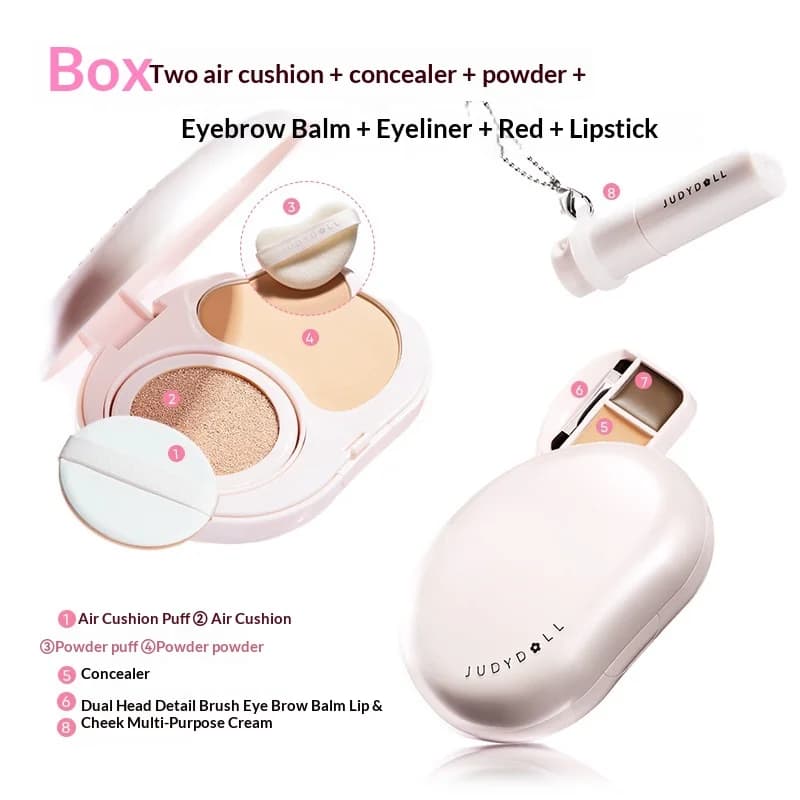 Judydoll Portable Facial Comprehensive Disc Small Powder Box Air Cushion Powder Concealer Lipstick Eyebrow Cosmetics