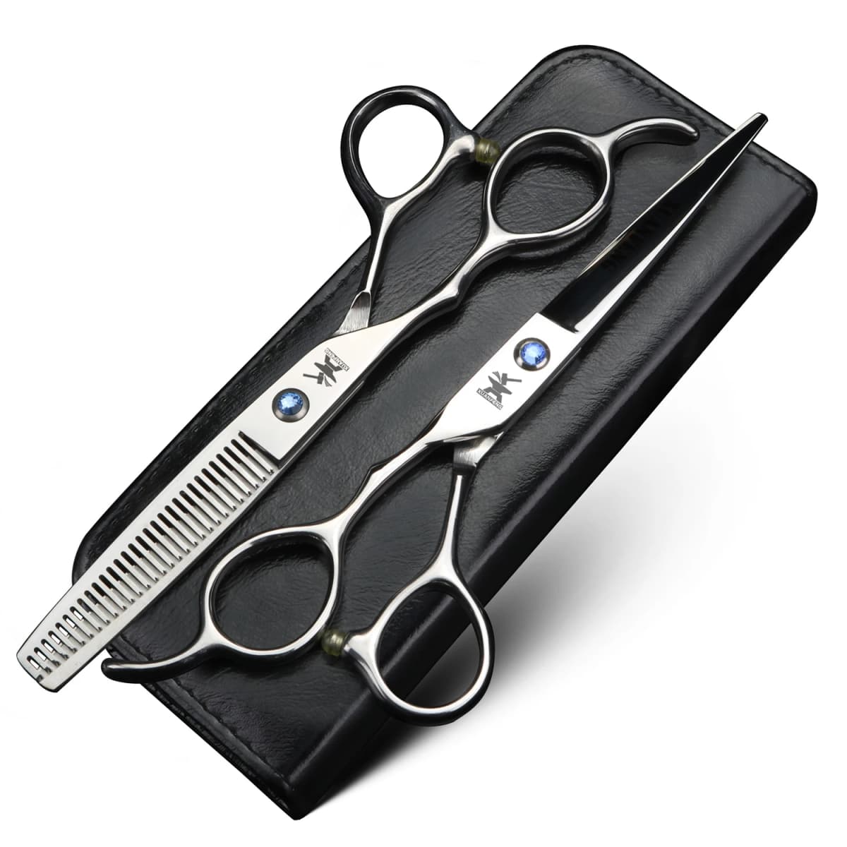 Left Hand 6-Inch Black Hair Scissors, Japanese 440C Steel Cutting Scissors and Thinning Scissors in Various Specifications