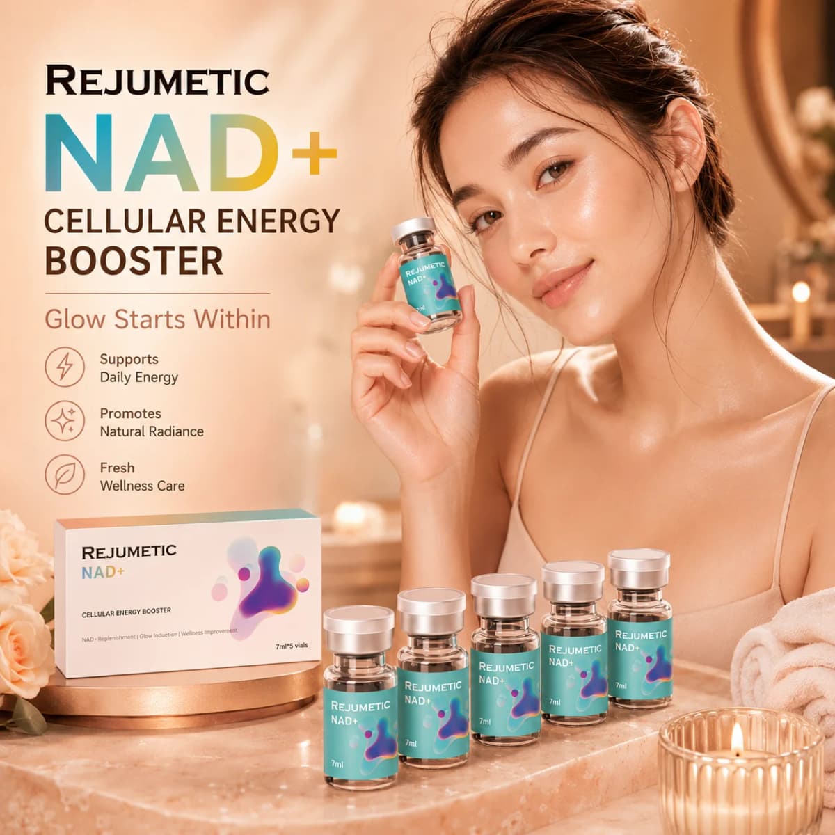 2026 Newest NAD+ Glow Serum Deep Hydration Miosturezing Smoothing Der.pen Skin Booster Beauty Korean Skin Care 7mlx5Vials