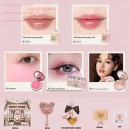 Flowerknows THE SWEETIE BEAR COLLECTION Makeup Gift Set All In Concealer Palette Blush Setting Powder Lip Jelly Gift Box Mirror