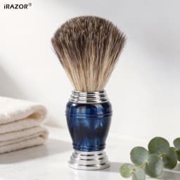 iRAZOR Premium Shaving Brush for Shaver Men with Natural Hair Space Blue Resin Handle Wet Shave Barber Beard Grooming Tool Gift