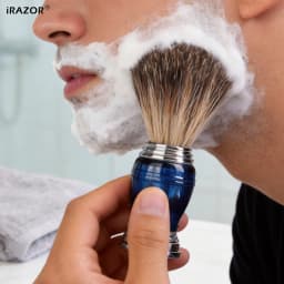 iRAZOR Premium Shaving Brush for Shaver Men with Natural Hair Space Blue Resin Handle Wet Shave Barber Beard Grooming Tool Gift