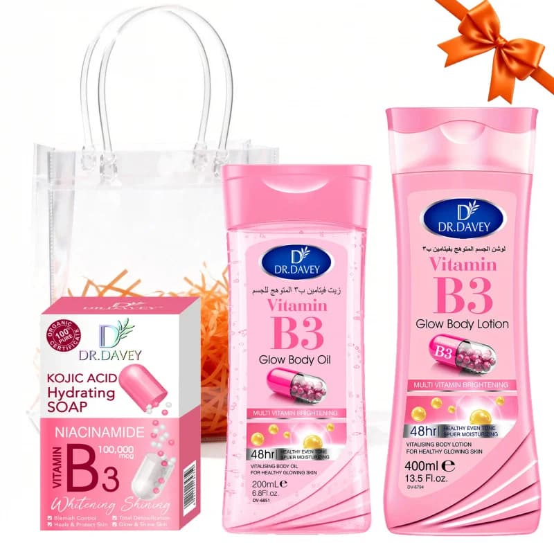 DR.DAVEY Vitamin B3Skin Care3Set Body Lotion+Soap+Body Oil Four Seasons Skin Care Set Gift Cleansing Hydrating and Moisturizing