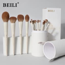 BEILI 15 Pcs Beige Premium Synthetic Makeup Brush Sets Foundation Concealer Eyeshadow Eyeliner Blush Blending Highlight Brush