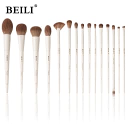 BEILI 15 Pcs Beige Premium Synthetic Makeup Brush Sets Foundation Concealer Eyeshadow Eyeliner Blush Blending Highlight Brush