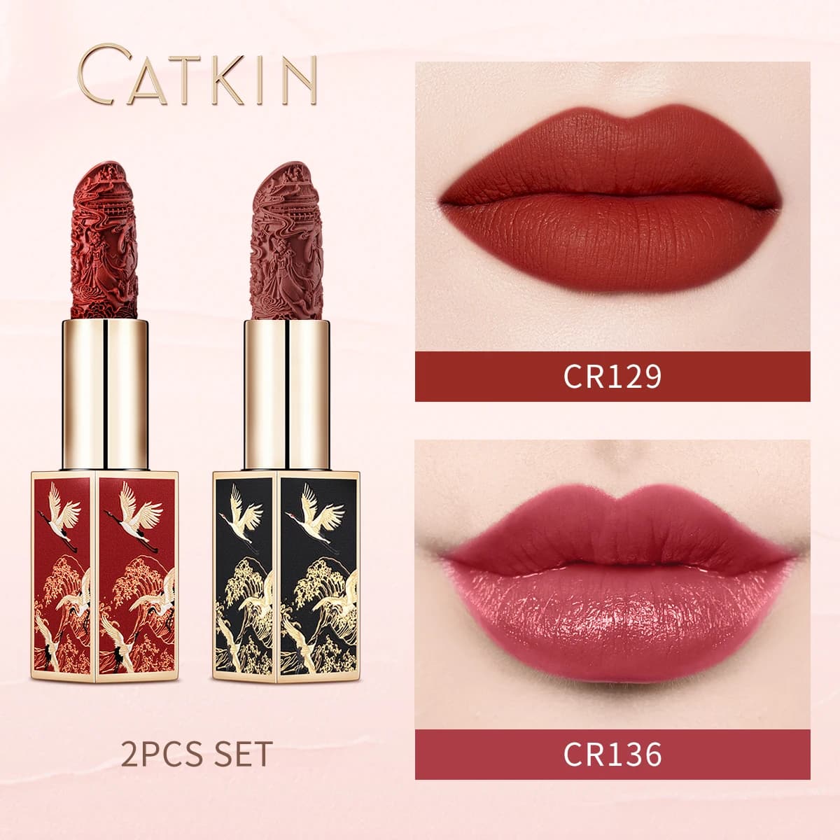 CATKIN Matte Lipstick 2PCS Set Long Lasting for 24H,Lightweight Soft and Ultra Hydrating Lipsticks Infused with Vitamin E