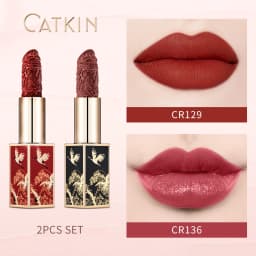 CATKIN Matte Lipstick 2PCS Set Long Lasting for 24H,Lightweight Soft and Ultra Hydrating Lipsticks Infused with Vitamin E