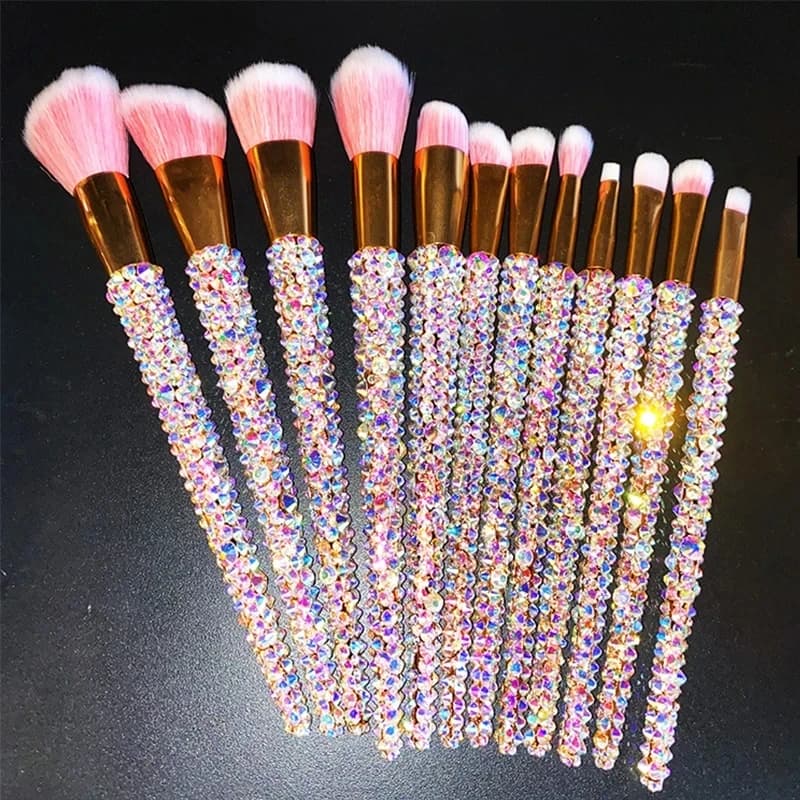 Diamond-studded Makeup Brushes 12Pcs/set Gems Makeup Beauty Tools Full Diamond Loose Powder Foundation Concealer Brush Bling