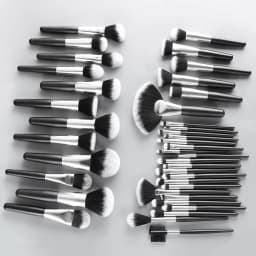 Professional 40Pcs Short Handle Makeup Brush Kit With Bag, Complete Highlight Concealer Brow Tools For Daily Touch Up & Travel