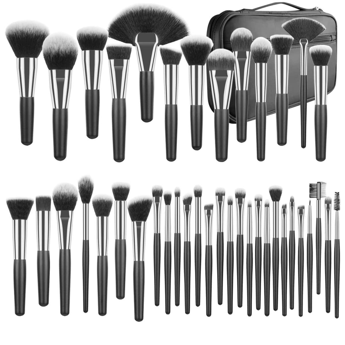 Professional 40Pcs Short Handle Makeup Brush Kit With Bag, Complete Highlight Concealer Brow Tools For Daily Touch Up & Travel