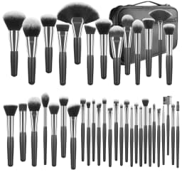 Professional 40Pcs Short Handle Makeup Brush Kit With Bag, Complete Highlight Concealer Brow Tools For Daily Touch Up & Travel
