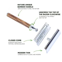 Vintage Shaver Stainless Steel Double Edge Safety Razor Set Shaving Tool Natural Bamboo Handle Manual Safety Razor Blade Shaver