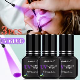 3 Bottles UV Eyelash Glue Gel 6ml Fake Lashes Eyelash Extension Adhesive Black Quick Dry Long-Lasting Professional Supplies Tool