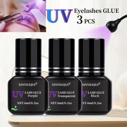 3 Bottles UV Eyelash Glue Gel 6ml Fake Lashes Eyelash Extension Adhesive Black Quick Dry Long-Lasting Professional Supplies Tool