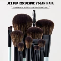 Jessup Double-Ended Makeup Brushes 6pcs, Vegan Fiber, Daily Use, Bright Cyan