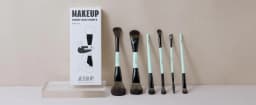 Jessup Double-Ended Makeup Brushes 6pcs, Vegan Fiber, Daily Use, Bright Cyan