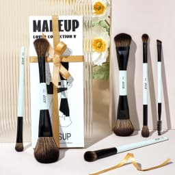 Jessup Double-Ended Makeup Brushes 6pcs, Vegan Fiber, Daily Use, Bright Cyan