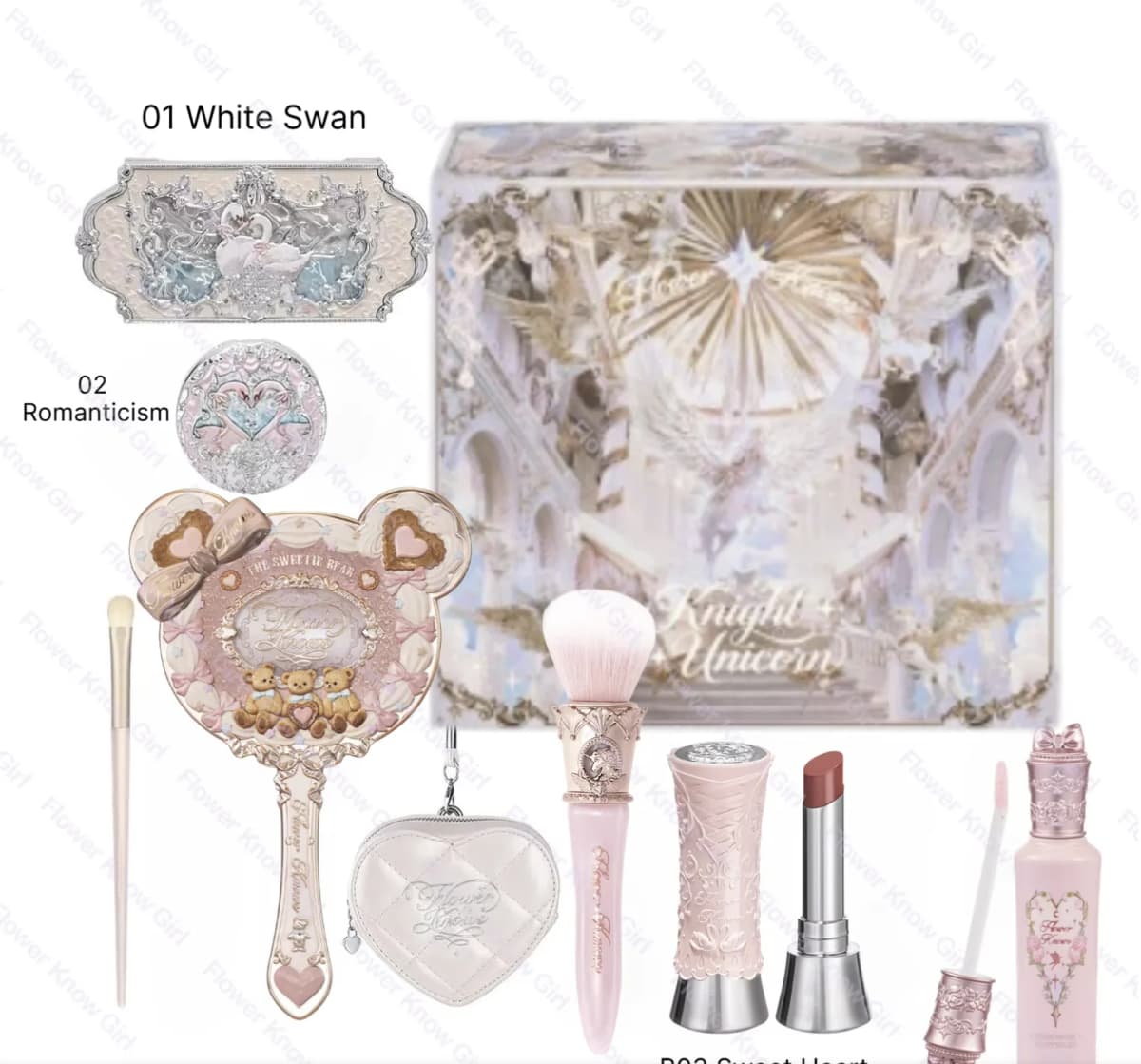 Flower Knows Full Makeup Kit Luxury Gift Box Eyeshadow Palette Blush Lip Cream Hand Mirror Hair Clip Bag Pendant Cute Beauty Cos