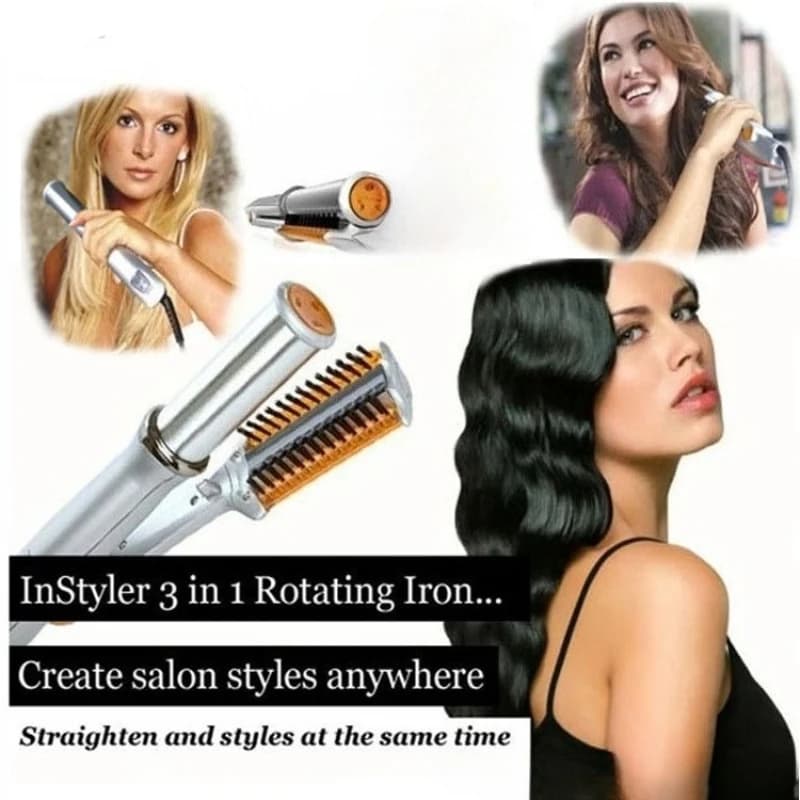 Hair Curling Iron Max 2-Way Rotating Hair Curler 2 In 1 Electric Heating Straightening Hair Curler Brushes Instyler Professional