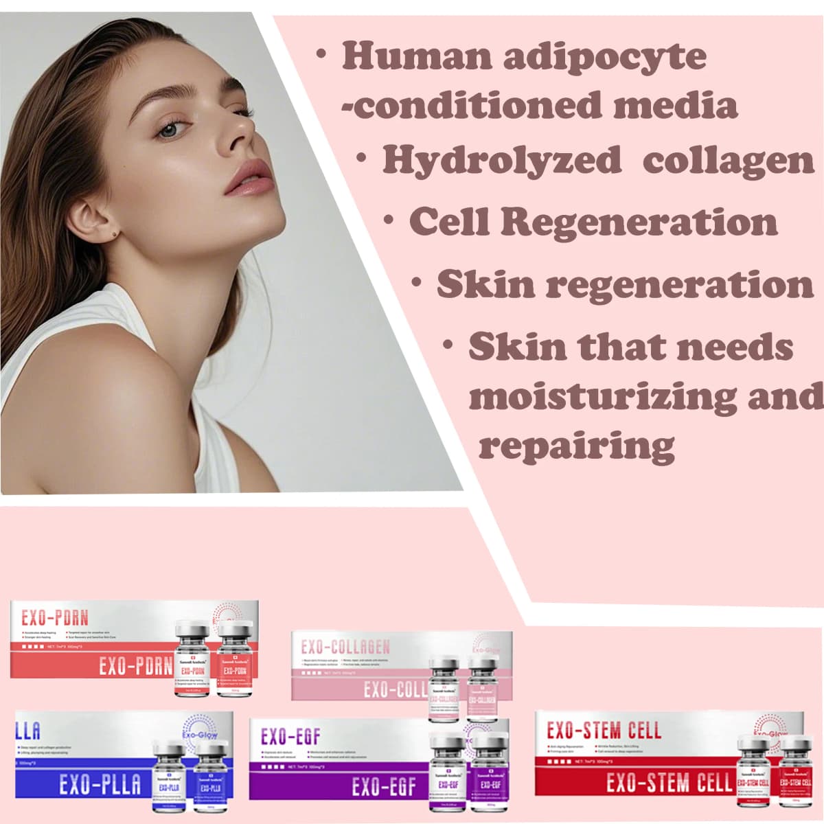 Exo Exomas Pdrn Stem Cell Serum for Face Collagen SkinBooster Repair Essence Facial Anti-wrinkle care 7ML*3Vial+100mg*3Vial