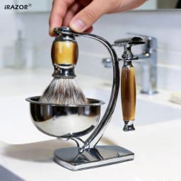 iRAZOR Classic Men's DE Double Edge Safety Razor Kit with 10 Blades Silvertip Shaving Brush Bowl Wet Shaving Grooming Gift Set