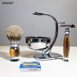 iRAZOR Classic Men's DE Double Edge Safety Razor Kit with 10 Blades Silvertip Shaving Brush Bowl Wet Shaving Grooming Gift Set