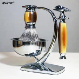 iRAZOR Classic Men's DE Double Edge Safety Razor Kit with 10 Blades Silvertip Shaving Brush Bowl Wet Shaving Grooming Gift Set