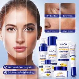 Sadoer Evening Primrose Vitamin E High Moisturizing and Hydrating Six-Piece Set, Deeply Cleanses the Skin, Removes Oil from the Skin, Makes the Skin White and Translucent, Soothes and Softens the Skin, Nourishes and Moisturizes, and Helps Inhibit Melanin Production, Thus Giving the Skin a Soft, White, and Youthful Appearance