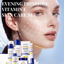 Sadoer Evening Primrose Vitamin E High Moisturizing and Hydrating Six-Piece Set, Deeply Cleanses the Skin, Removes Oil from the Skin, Makes the Skin White and Translucent, Soothes and Softens the Skin, Nourishes and Moisturizes, and Helps Inhibit Melanin Production, Thus Giving the Skin a Soft, White, and Youthful Appearance