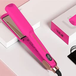 Hair Straightener Woman 450℉ Titanium Pink Infrared Wide Flat Iron,30s Fast Heating and Curler 2 in 1 Hair Straightener
