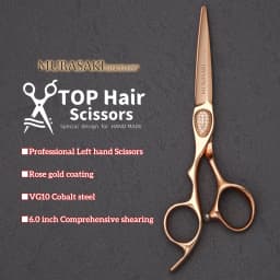 6.0-7.0 inch MURASAKI Left Hand Scissors, Rose Gold Coating, VG10 Metal Steel Barber Shears, Salon Top-Level Hair Cutting Tools
